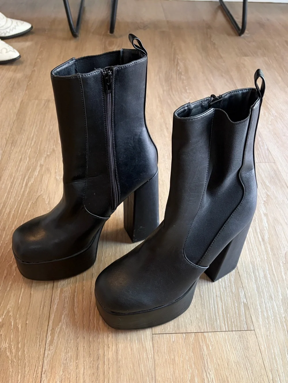 BAMBOO Black Chunky Platform Block Heel Boots